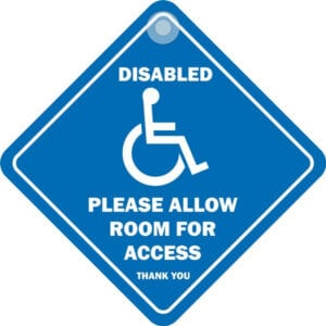 Suction Cup Diamond Sign – Disabled please allow room for access