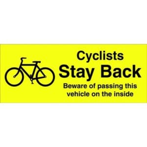Outdoor Vinyl Sticker – Yellow – Cyclists Stay Back Beware