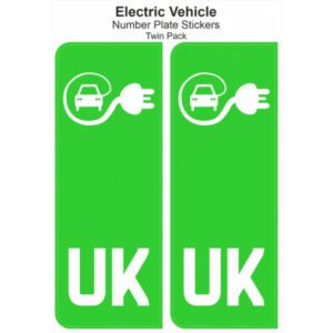 UK E.V NO PLATE PAIR GREEN STICKERS