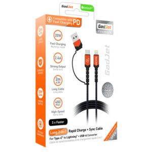 GadJet USB C to Lightning Cable Includes USB-A Adaptor