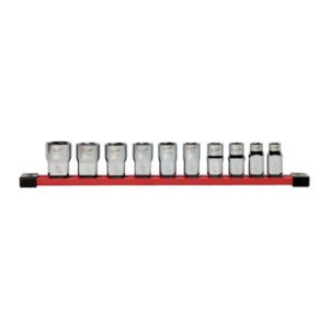 10 pc 1/2'' Drive Standard SAE Socket Set with Storage Rail