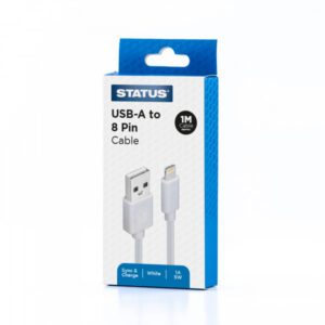 USB A to 8 Pin 1M White PVC 1pk