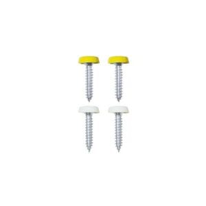 Number Plate Plastic Top Screws – White & Yellow – Pack Of 4